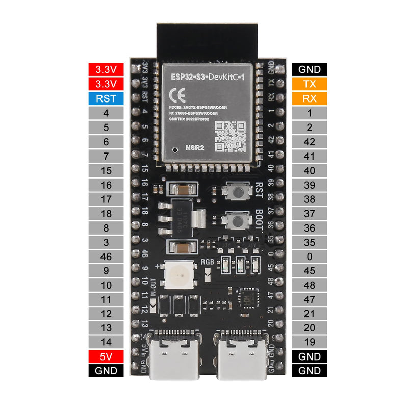 4pcs ESP32-S3-DevKitC-1-N8R2 ESP32-S3 Type-C Development Board Wi-Fi + Bluetooth MCU Module Integrates Complete Wi-Fi and BLE Functions ESP32-S3-WROOM Module(Pre-soldered pins) ESP32-S3 N8R2
