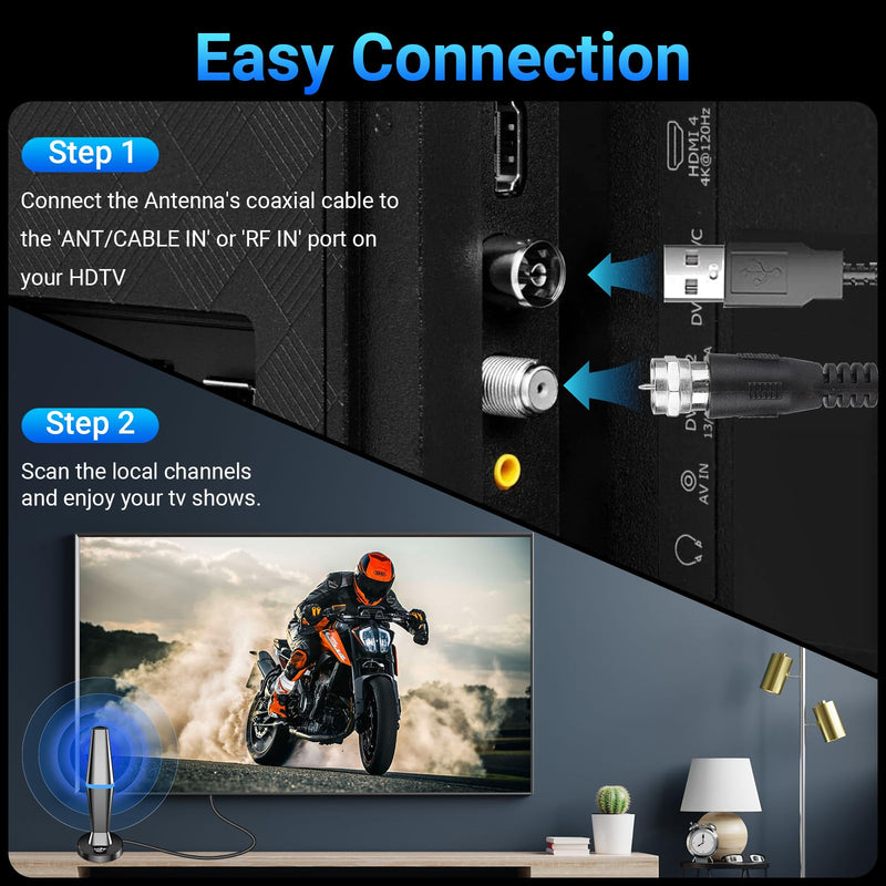 2026 Digital TV Antenna for Smart TV Indoor, TV Antenna for Local Channels with Strong Magnetic Base, 360° Reception HD Antennas for TV Indoor 4K Supports Smart & Older TVs (Black Blue) Black Blue