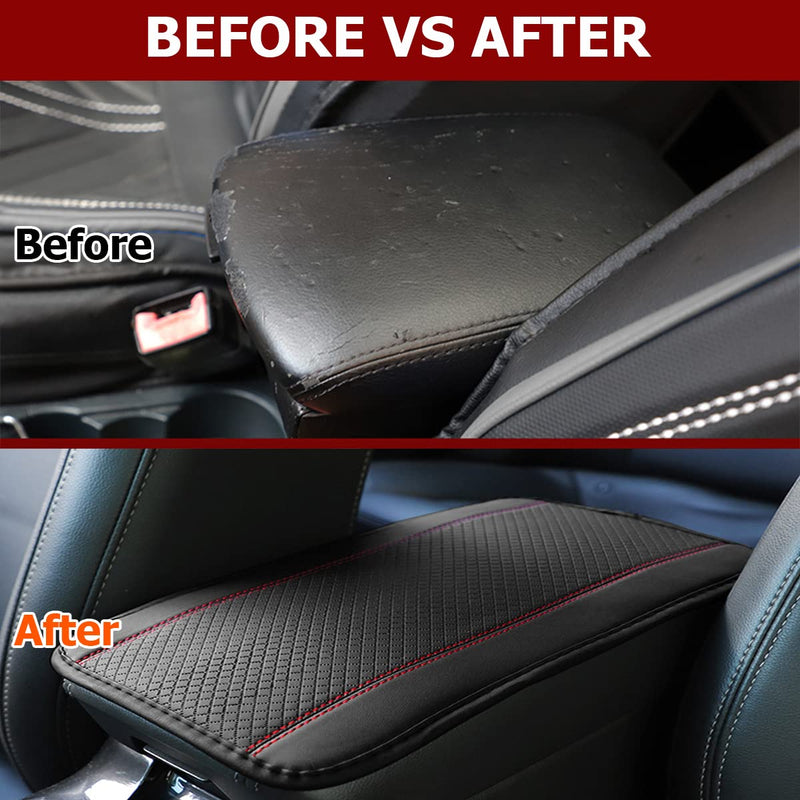 Car Armrest Storage Box Mat, Fiber Leather Car Center Console Cover, Car Armrest Seat Box Cover Accessories Interior Protection for Most Vehicle, SUV, Truck, Car (Black/Red) Black/Red