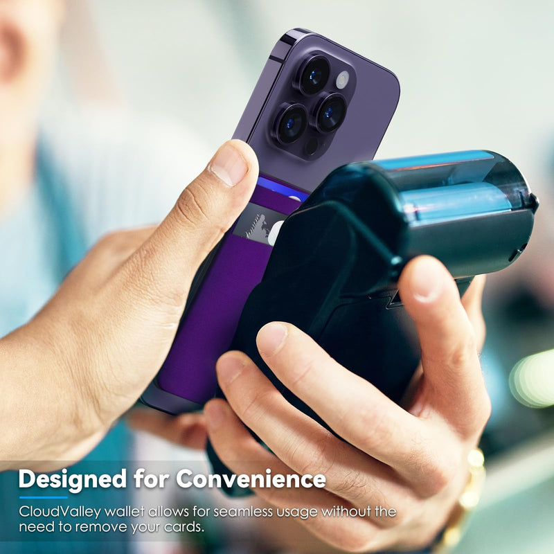Magnetic Wallet for iPhone 17/16/15/14/13/12 Series, 5 Card Stick on Back of Phone Credit Cards, Leather Card Holder, Dark Purple