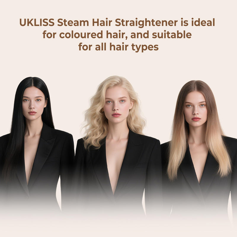 UKLISS Steam Hair Straightener for Women, Professional Hair Straighteners with LCD Display & Safty Lock, 40MM Wide Plate Flat Iron, Hair Straighten & Smooth 2 in 1, Salon Hair Care Effect, 100-230℃ White
