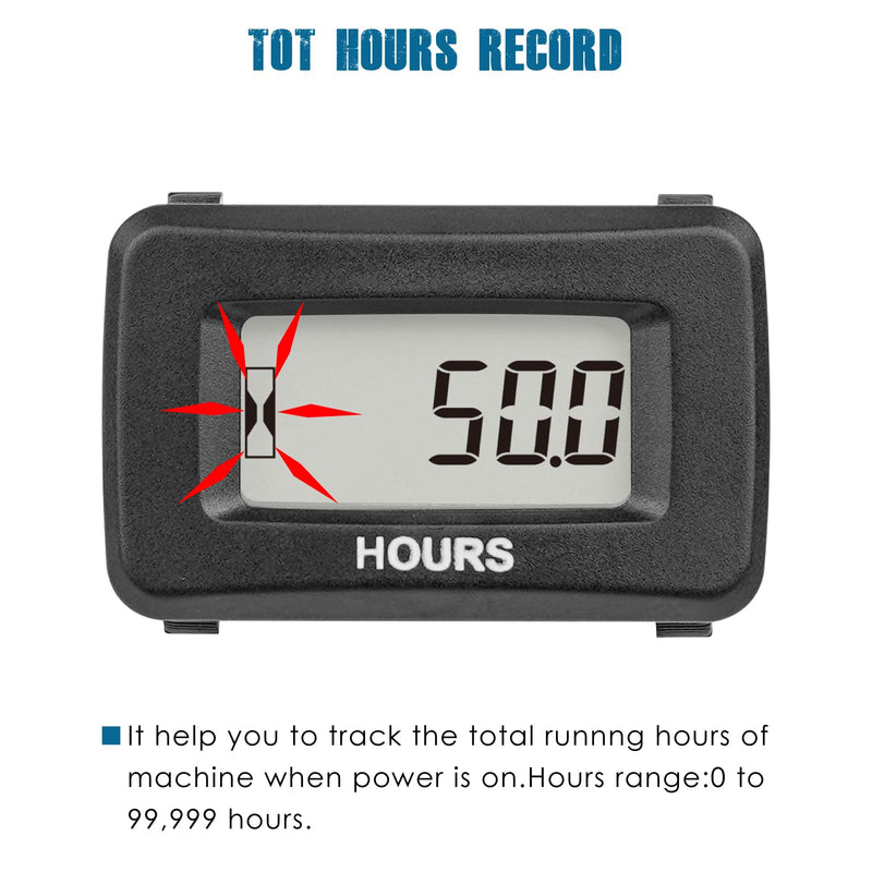 Runleader Digital Hour Meter for Maintenance,AC/DC 5V to 277V for Riding Lawn Mower Generator Compressor Tractor Golf Cart Motorhome Snowmobile etc.