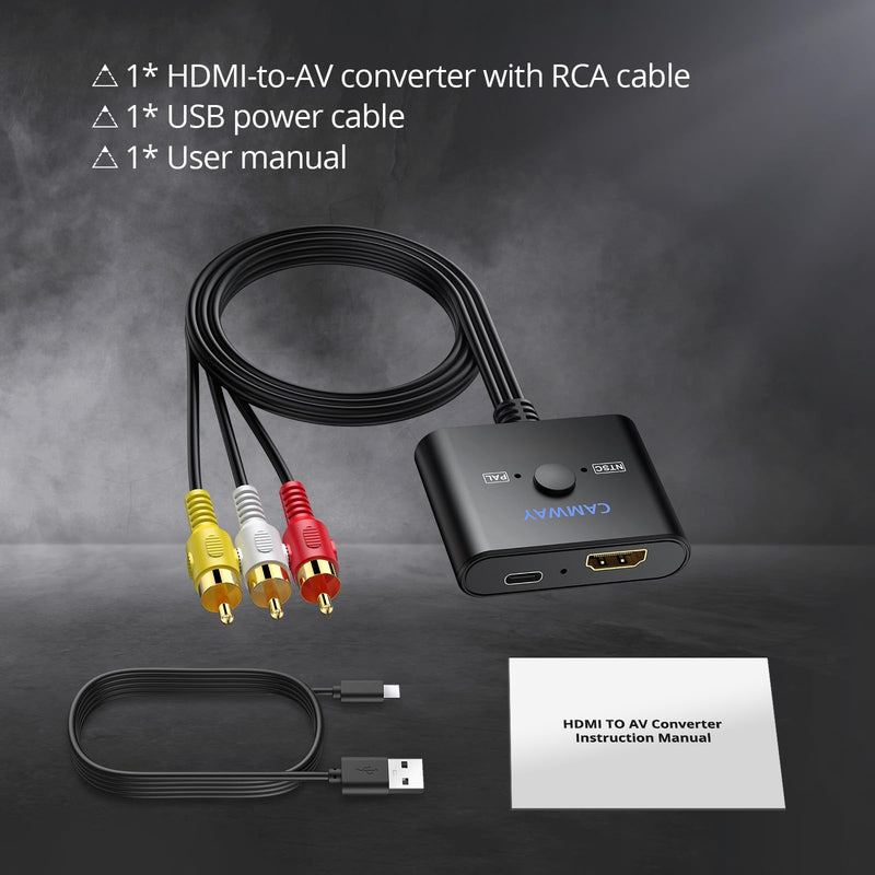 CAMWAY HDMI to RCA Converter for Fire Stick,Roku,Chromecast,Old TV with RCA | NTSC/PAL 1080P HDMI to AV Integrated Cable,Plug & Play Adapter, Watch Net-flix,You-Tube Videos on Older TVs/Monitor/Projector