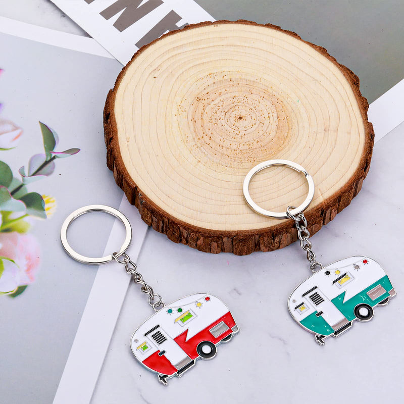 2 Pieces Camper Keychain, RV Camper Keyring Camper Accessories for Travel Trailers Retro Camping Car Keychain Red, Green