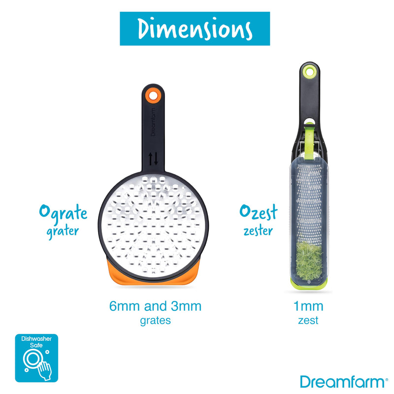 Dreamfarm Kitchen Tools Set - Ograte & Ozest - Dual-Sided Ultra-fine Grater & Self-Cleaning Zester with Snap-On Covers - Kitchen Essentials for Grating & Zesting - BPA-Free & Dishwasher Safe Grater Set