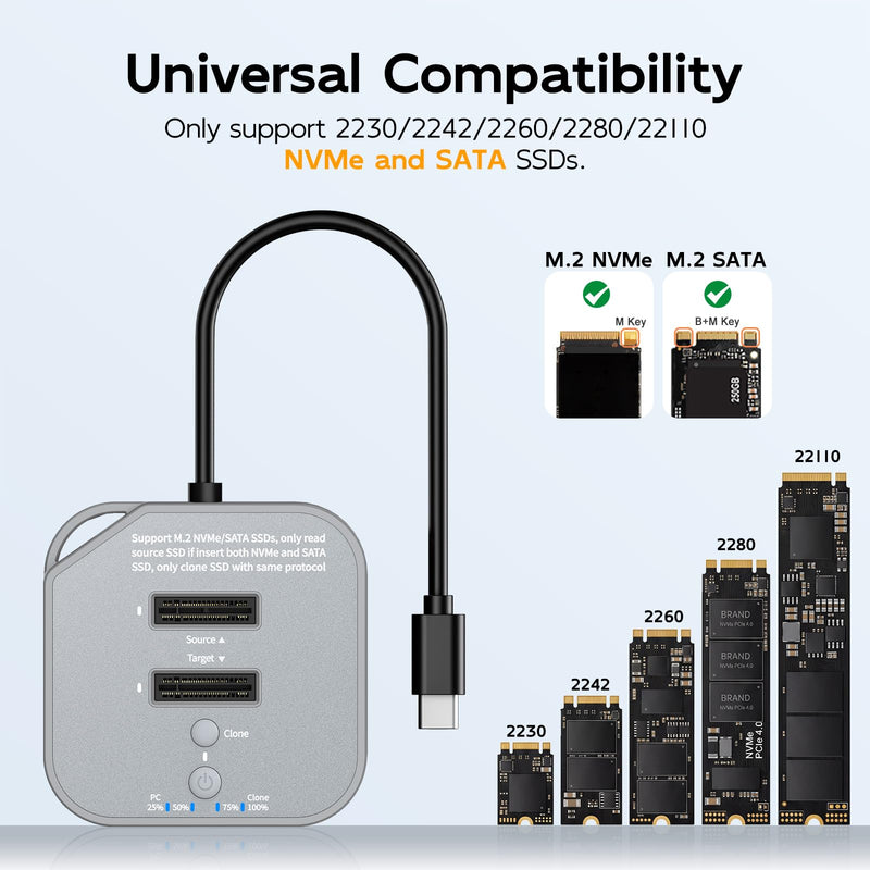 20Gbps M.2 NVMe/SATA Cloner, NVMe Cloner Duplicator with, Dual NVMe Enclosure, Design for 22110 2280 2260 Size