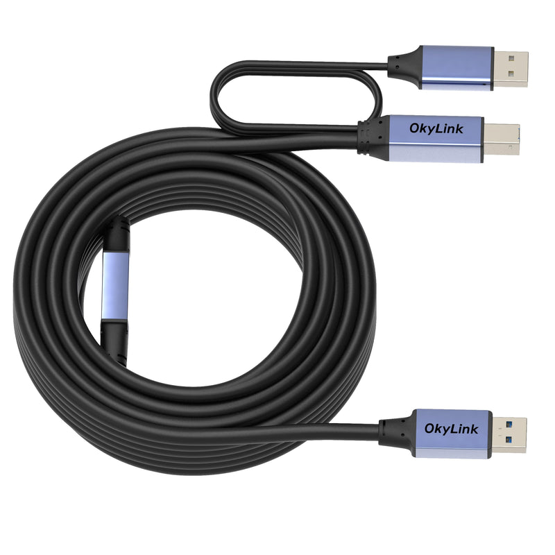 65ft(20M) Active USB 3.0/3.2 Gen 1 Repeater Cable A Male to B Male with Optional Power 5Gbps for Professional Printing, Scanning 65ft (20M) Black cable + Gray shell