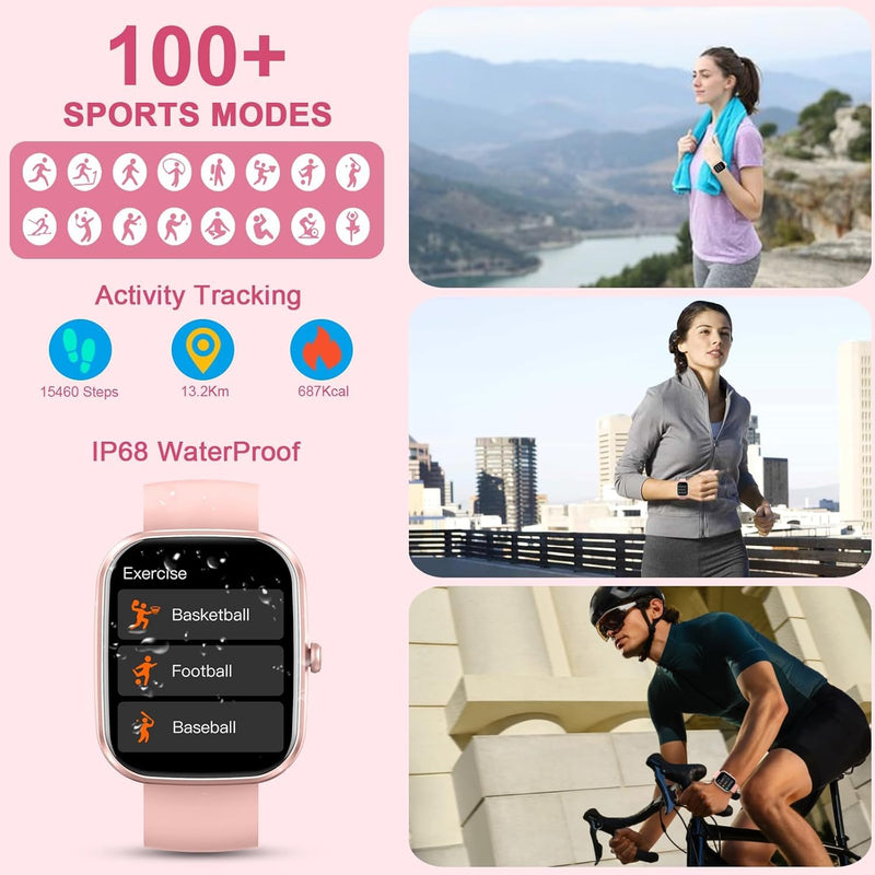 Smart Watch for Men Women (Answer/Make Call), 2025 New 1.91" HD SmartWatch, Fitness Watch with 120+ Sport Modes, IP68 Waterproof, Heart Rate/Sleep Monitor, Pedometer, Activity Tracker for Android iOS pink