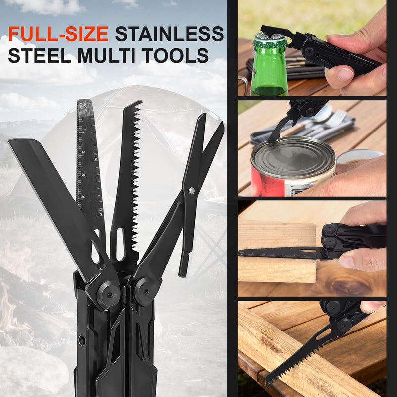 Multitool, 28-in-1 Stainless Steel Multi-Tool with Pocket Knife, Self-locking Pliers, Bottle Opener Professional Multi Tool for Outdoor, Survival, Camping, Hiking, Hunting - Black