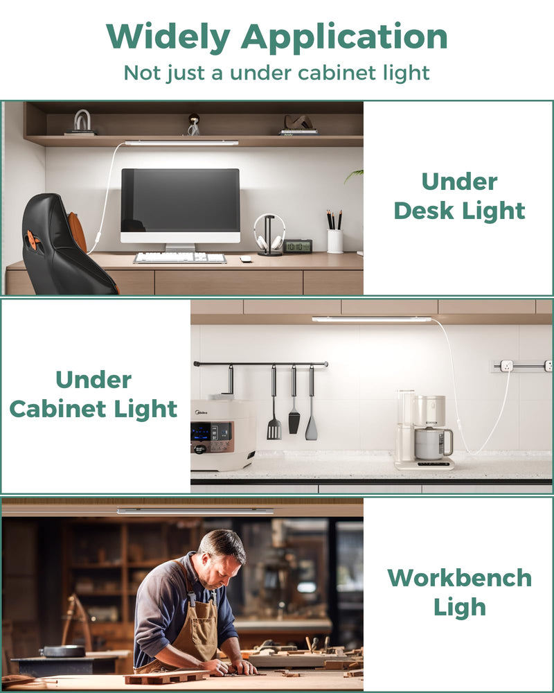 ASOKO 25Inch Under Cabinet Lights,Plug and Play Under Counter Lighting,6000K Cool White with 1000LM Super Bright,ETL Light Bar with ON/Off Switch for Kitchen,Under Desk,Workbench 25 Inch