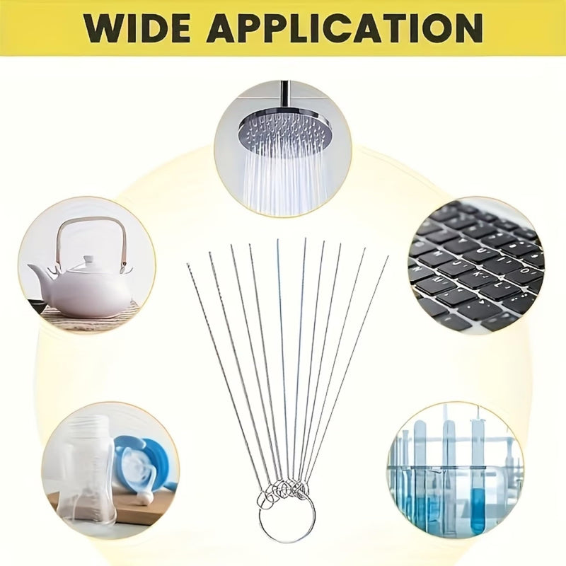 Shower Head Cleaning Pins Set, 10 Different Sizes Stainless Steel Unclogging Needles, Tiny Holes Cleaner Tool Kit for Clogged Shower Nozzles, Sink & Small Orifice Cleaning