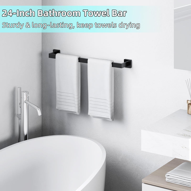 24" Bathroom Towel Bar, 24 Inch Towel Racks for Bathroom Wall Mounted, 304 Stainless Steel Hand Towel Holder Organizer, Modern Home Decor Towel Rod, Matte Black Towel Hangers for Bathroom Wall