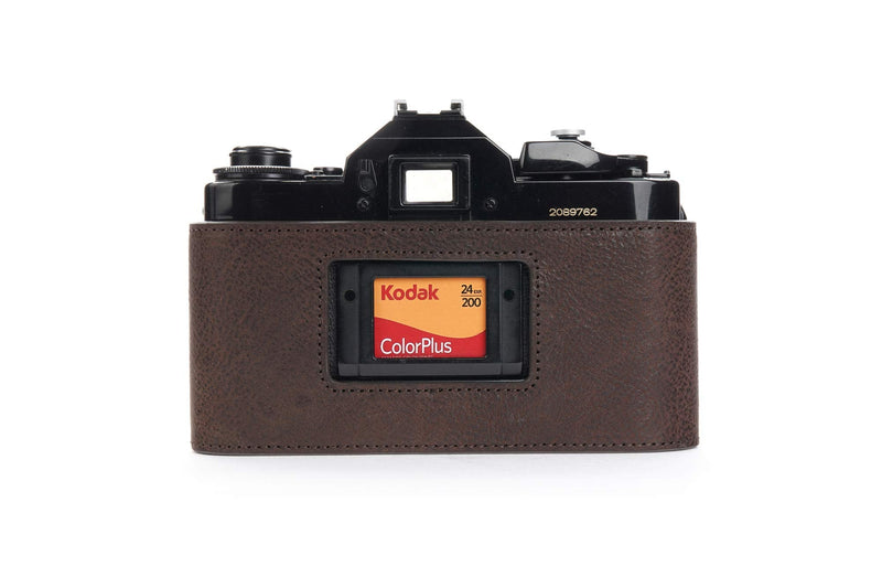 A-1 Case, BolinUS Handmade Genuine Real Leather Half Camera Case Bag Cover for Canon New AE-1 AE-1P A-1 (with Handle) Camera with Hand Strap (Coffee) Coffee