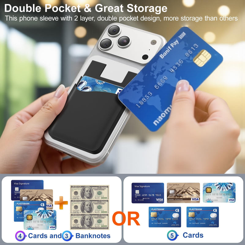 Sticky Card Holder for Back of Phone,3Pack Adhesive Phone Card Holder | Double Storage Cell Phone Wallet Stick On Credit Card Case,Adhesive Card Pocket for iPhone,Galaxy,Android Smartphones Black x3