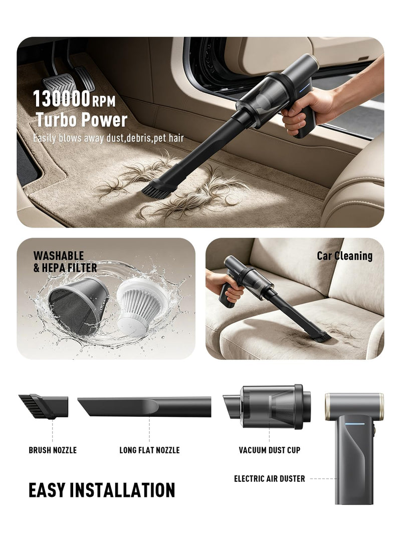 REWONDER Electric Air Duster Rechargeable Cordless Air Blower | 130000RPM Brushless Motor, 100 Adjustable Speeds, LED Display, Duster Blower for PC, Computer, keyboard, Car, Home Cleaning