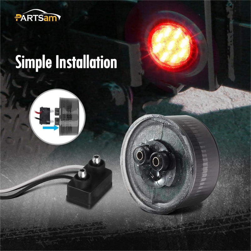 Partsam 5Pcs 2 Inch Round Led Marker Lights 9 Red Diodes Smoked w Reflectors Truck Trailer Rv Flush Mount Waterproof 12V 2 Round Red Led Marker Lights Kits with Grommets and Pigtails
