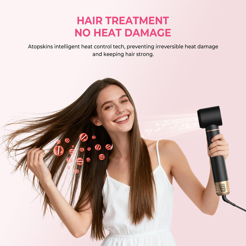 Atopskins Airbrush 5 in 1 Magic Styler Hair Styler 5 in 1 Airstyler 1000W | Hair Dryer Brush with Curl,Straighten,Volumise, Smooth and Hairdryer Brushes,Multi Gift, Curl, Straighten, Wavy, Smooth Black