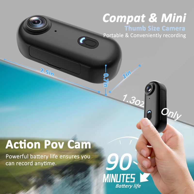 4K Mini Body Camera 128GB - Action Body Cam with Audio & Video- Thumb Hands Free Waterproof Recording Wearable Cameras - POV Worn Portable Personal Camcorder - for Work Travel Pet Walk Swim Black-128G