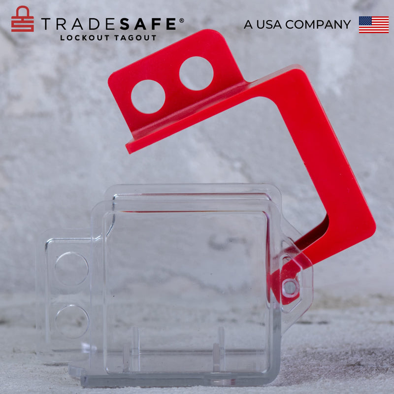 TRADESAFE Emergency Stop Button Cover Lockout - Box Type Transparent Push Button Switch Cover, 7/8-inch Hole Diameter, Medium Push Button Lockout Device Medium - Box Type
