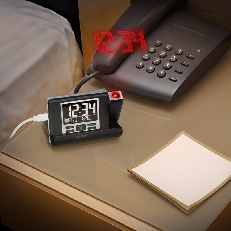 La Crosse Technology 616A-56647-INT Travel Projection Alarm with Fold Out Stand Black