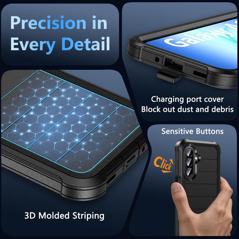 Hensinple for Samsung Galaxy A17 5G Phone Case with Screen Protector, Heavy Duty Military Shockproof Full Body Durable TPU Protective Cover Case for Samsung A17 5G (Black) Samsung A17-Black