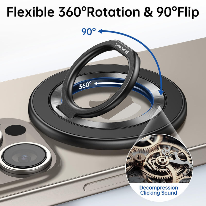SYNCWIRE Upgraded Magnetic Phone Ring Holder for MagSafe and MagSafe Car Mount - [360° Rotation] Magnetic Phone Holder for Car