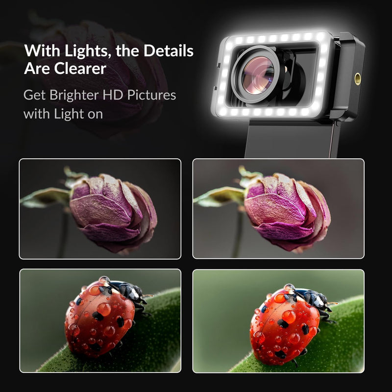MIAO LAB 15X Phone Macro Lens with LED Fill Light, 15X Macro Lens + 17mm Thread Lens Adapter for iPhone 15/15Pro/15Pro Max, Samsung, Android Phone (Fits for Almost Phone)