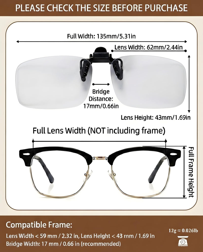 OptiCraft 3 Pack Clip On Blue Light Blocking Glasses, Flip Up Glasses | Computer Gaming, Eye Strain & Sleep Support, UV protection Multifocal Lenses, 12g Ultra Light Fit Over RX Eyeglasses Frame