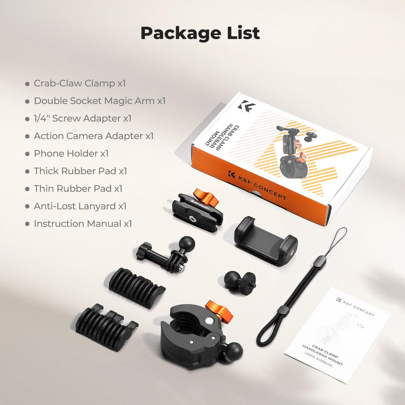 K&F CONCEPT Motorcycle Bike Clamp Mount 360° BallHead for Action Camera | Adjustable Handlebar Clamp Mount for Cycling/Motorcycle/Bicycle/Handbar/Round Tube(0.31-1.85"), MS66