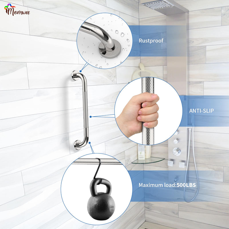 Anti-Slip Chrome Grab Bar 16 Inch, iMomwee 2 Pack Stainless Steel Bathroom Grab Bar w/Knurled Grip, Safety Shower Grab Bar for Wall, Toilet Balanced Support Bar Bathtub Assist Handle for Elderly 16 inch (Pack of 2) chrome with textured grip