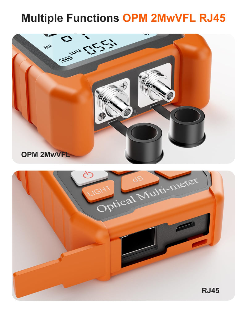 Optical Fiber Power Meter, with 2mW Visual Fault Locator, FC/SC/ST Interface, Portable OPM-VFL Fiber Optic Cable Tester, Supporting RJ45 Testing, Non-Rechargeable Needing Battery OPM-VFL-1