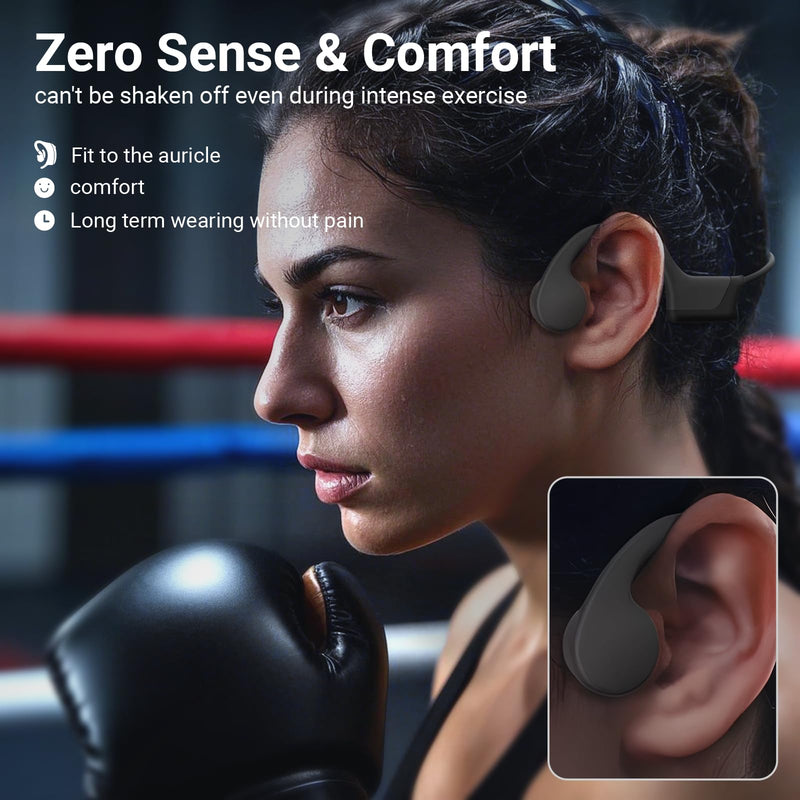 New Bone Conduction Open-Ear Headphones, Bluetooth 6.0, IPX5 Waterproof, 8H Playtime, Lightweight & Comfortable Sports Earphones for Running, Gym, Cycling, Workout, Sweatproof Wireless Headsets Black-Grey