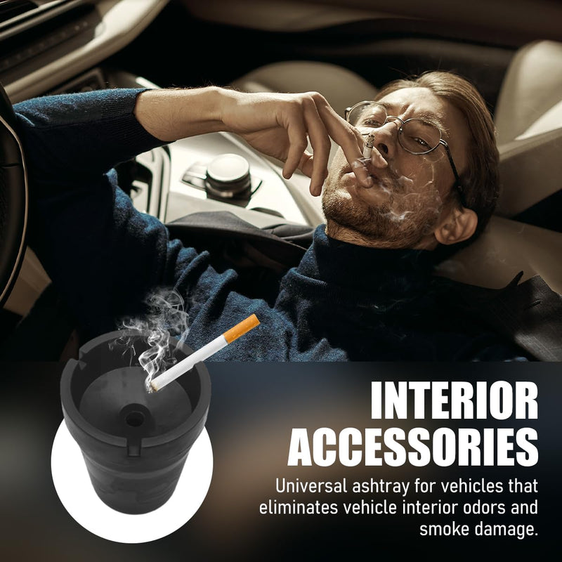 Car Ashtray, Smokeless Smellproof Self-Extinguishing Auto Ashtray, Portable Mini Vehicle Cigarette Trash Can for Home Office, Universal Car Ashtray Fits Most Cup Holder (Black) Black