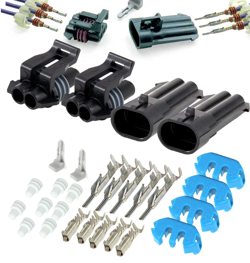 (2-Pack) 2-Pin Metri-Pack 150 Series 2-Way 16V & 14amps Connector w/20 22 AWG Sealed