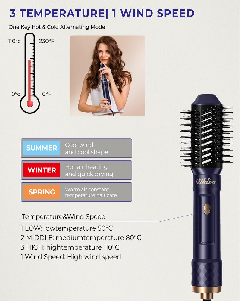 UKLISS 6 in 1 Hairstyler Pro, Hair Dryer Brush Set with Hair Wrap Curler | Airbrush 6 in 1 Airstyler Mit Hair Straightener, Thermal Brush, Hot Airbrush, Multistyler Gifts Set for Women Hair Styling Blue Gold
