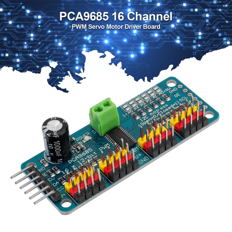 MakerFocus 2pcs PCA9685 16 Channel PWM Servo Motor Driver Board I2C IIC Interface 12 Bit Resolution for Arduino, Raspberry Pi, Robot