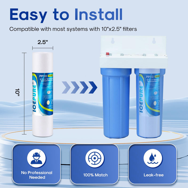 ICEPURE 10"X2.5" 5 Microns Whole House Sediment RO System Water Filter Replacement for Any 10 inch RO Unit,Dupont WFPFC5002, Aqua Pure AP110, Culligan P5,GE FXUSC, Whirpool WHKF-GD05,PP10-05,4PACK 5 Micron 4 Count (Pack of 1)
