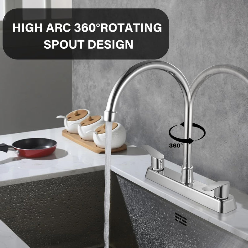 SOLVEX 2 Handle Kitchen Sink Faucet, High Arc 360 Swivel Stainless Steel Pipe 3 Hole Kitchen Faucet, Commercial Modern Chrome Kitchen Sink Faucet, US-SP-80066
