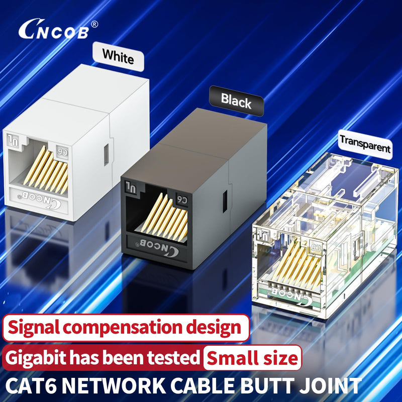 RJ45 Coupler Ethernet Coupler, in Line Coupler for Cat7/Cat6/Cat5e/Cat5 Ethernet Cable Extender Adapter Female to Female (6 Pack(2 Black + 2 White + 2Transparent) Ethernet Coupler 6pcs