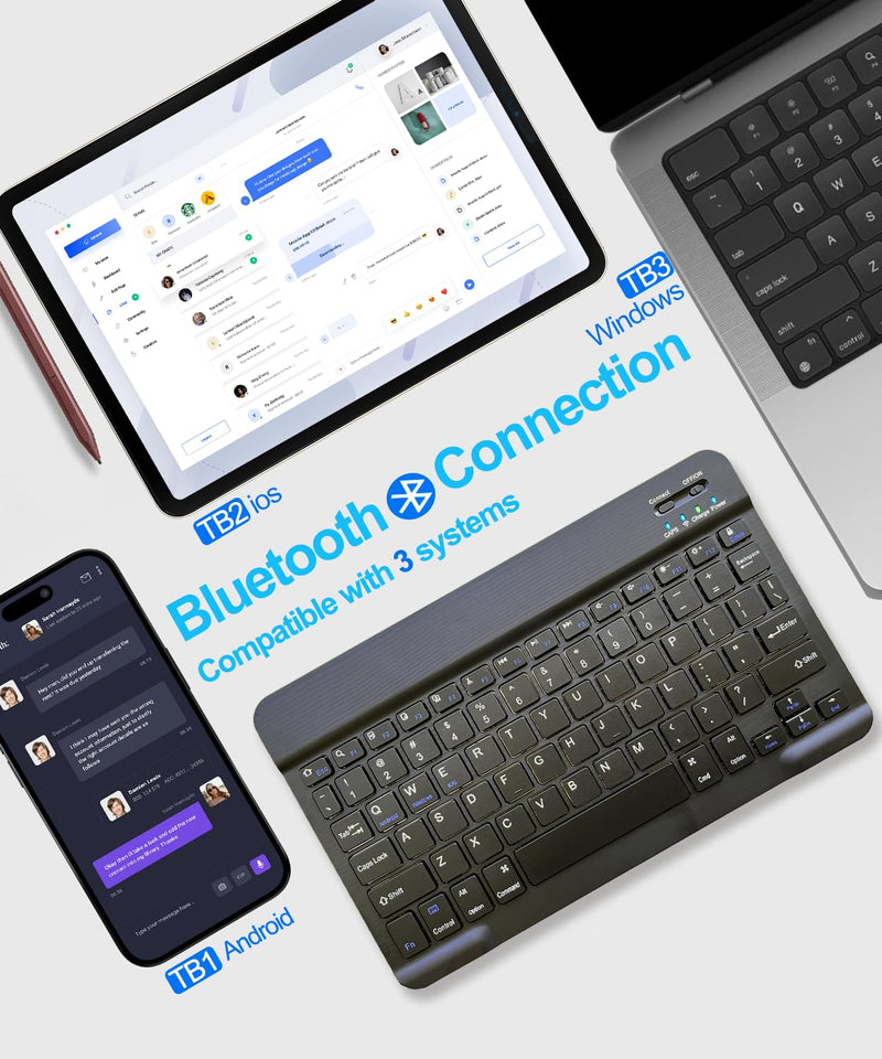 Ultra-Slim Wireless Bluetooth Keyboard, Rechargeable Portable Keyboard, Travel Keyboard Compatible Android, Windows, iOS, Universal Keyboard for iPhone, for ipad, for Samsung, Tablet, Laptop Black For Universal Keyboard