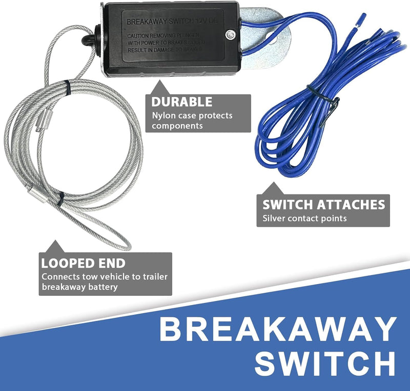 4FT Trailer Breakaway Switch with 4FT Breakaway Coiled Cable,Including Electric Brake Switch Used for RV Towing Trailer, Travel Trailer Accessories (Wire Rope B, 4FT) Blue Wire rope B 4FT 2PCS