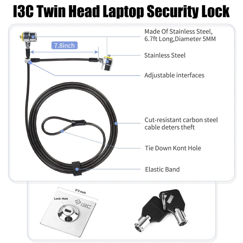 Laptop Lock, Combination Security Lock Cable with Keys and Anchor Plate, Anti Theft Lock for Business Electronics, Monitors, Tablets, Smart Phones (2 Laptop Locks Head)