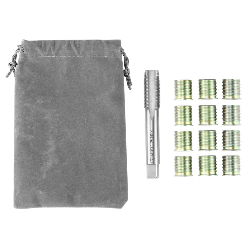 QWORK Spark Plug Thread Repair Tool Kit, Stainless Steel, Includes 12 M14 x 1.25 Inserts & M16 x 1.25 Thread Tap, High Hardness & Galvanized Surface