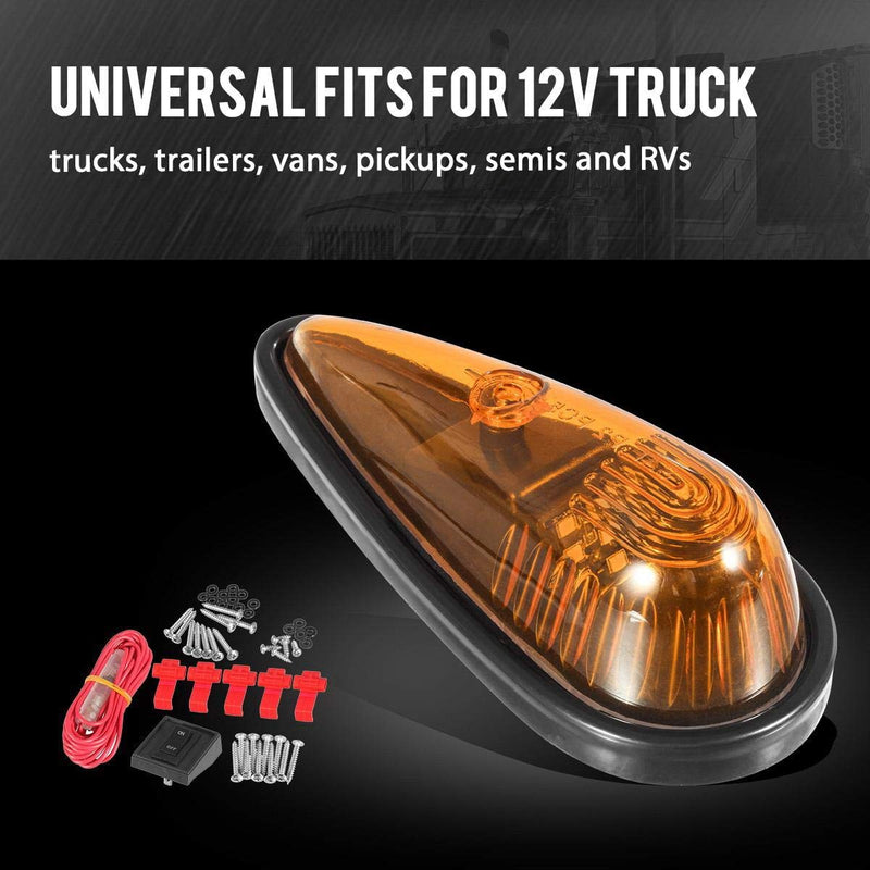 Partsam Amber Teardrop Cab Light 9LED Cab Marker Light 5pcs Front Rear Top Clearance Roof Running Light with Wiring Pack for Trucks, Vans, Pickups, semis and RVs,DOT Compliant Amber Lens/Amber Light