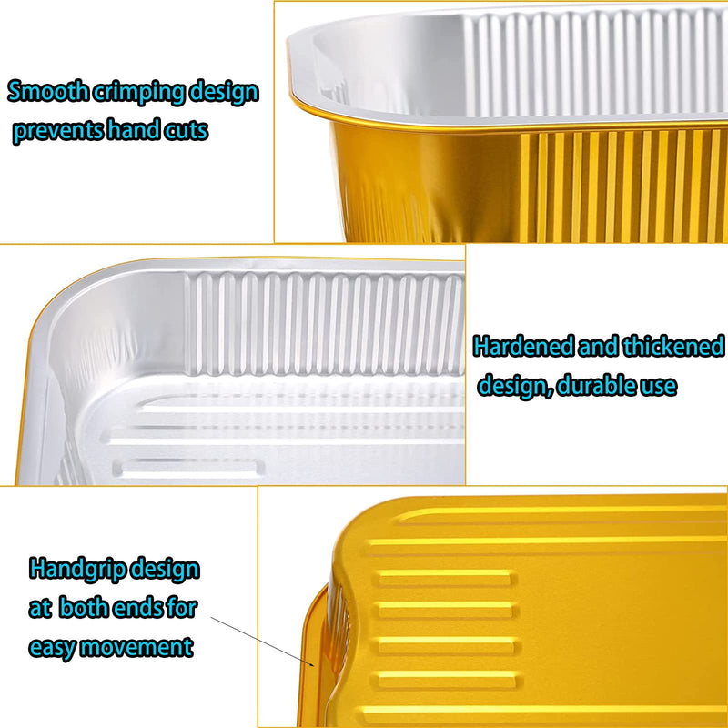 Gold Aluminum Foil Baking Pans 9"×13" with Lids | Heavy-Duty, 10 Pack + 10 Lids, Disposable, Reusable, 3500ML Capacity 13"×9"(10pack+10Lids)