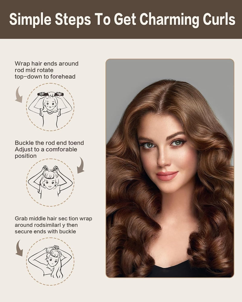  [AUSTRALIA] - Heatless Hair Curler to Sleep in – No Heat Satin Heatless Curls Overnight Rods, Jumbo Large Foam Sponge Hair Rollers Curlers for Long Short Hair Volume Women Styling Tools (Brown) Brown