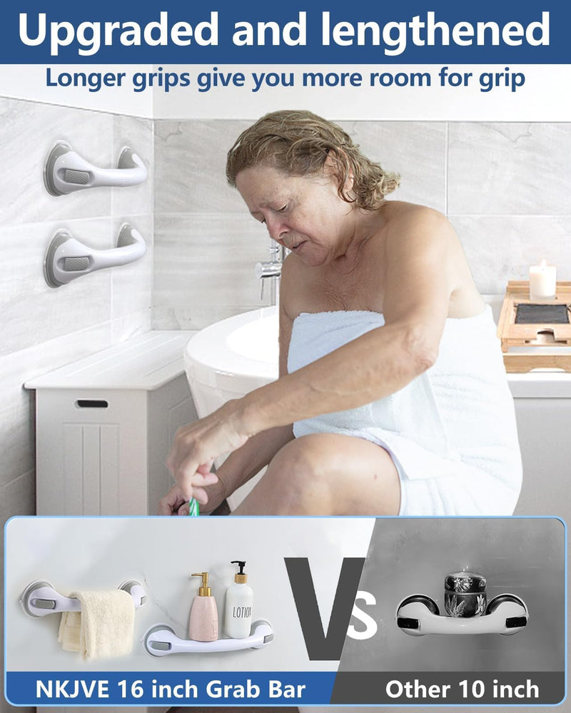 2 Pack 16.14” Grab Bars for Bathtubs and Showers, Shower Handles for Elderly Suction Cup Grab Bars for Shower Wall Heavy Duty, Safety Grab Bar for Seniors Suction Bathroom, No Drilling 2 pack 16.14 inch Gray