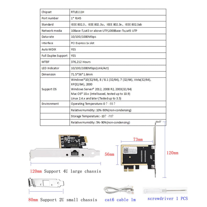 [Upgrade] PCIe Ethernet Card Nic 10/100/1000Mbps Gigabit PCI-Express Network Card (WIN10/11 Driver-Free) RJ45 Network LAN Card Wake On LAN Adapter Internal Computer Desktop PC for Win/Linux/Mac 1 PCS 1PCS