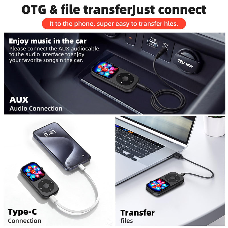 128GB MP3 Player with Bluetooth 5.3, Music Player with Built-in HD Speaker, MP3 Music Player 2.01-inch Touchscreen & Touch Rotation Physical Buttons Support Pictures, E-Books, Calculator