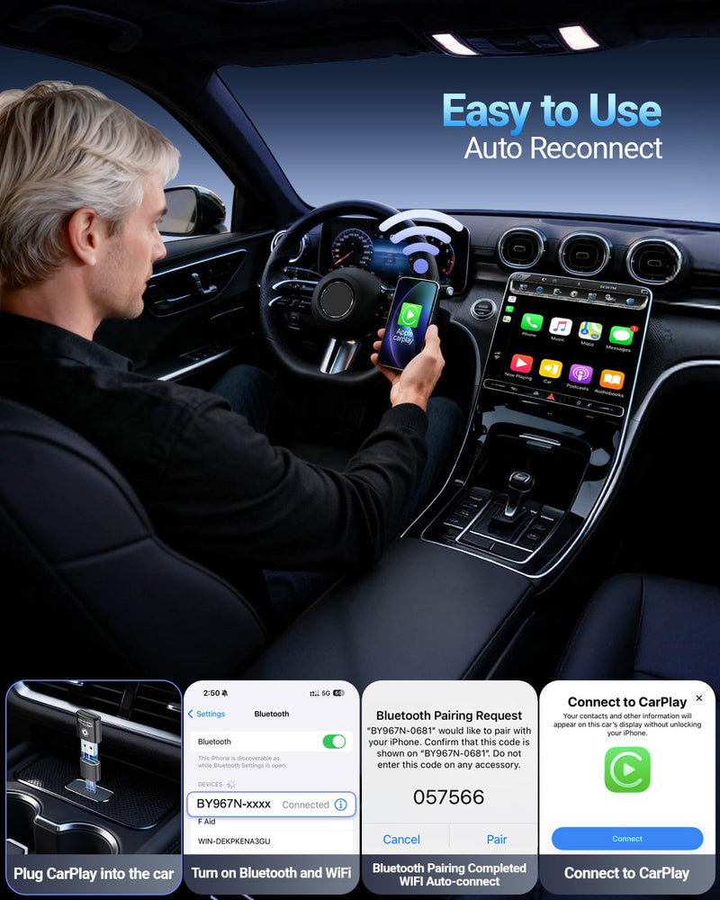 Wireless CarPlay Adapter for Apple iPhone（2026 Upgraded） Mini Design, Converts Factory Wired to Wireless Adapter for CarPlay, Plug and Play, Auto Connect Fast and Stable(Dark Gray) Dark Gray